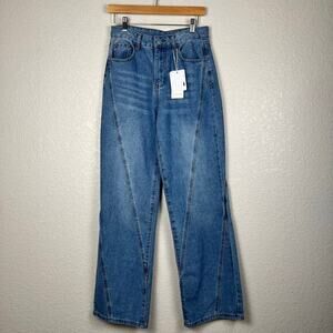 Commense‎ Jeans Womens 28 Denim Wide Leg High Waist Distressed Grunge Boho